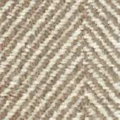 Herringbone fabric swatch with light beige and medium brown tones, featuring a looped pile texture and diagonal woven pattern.